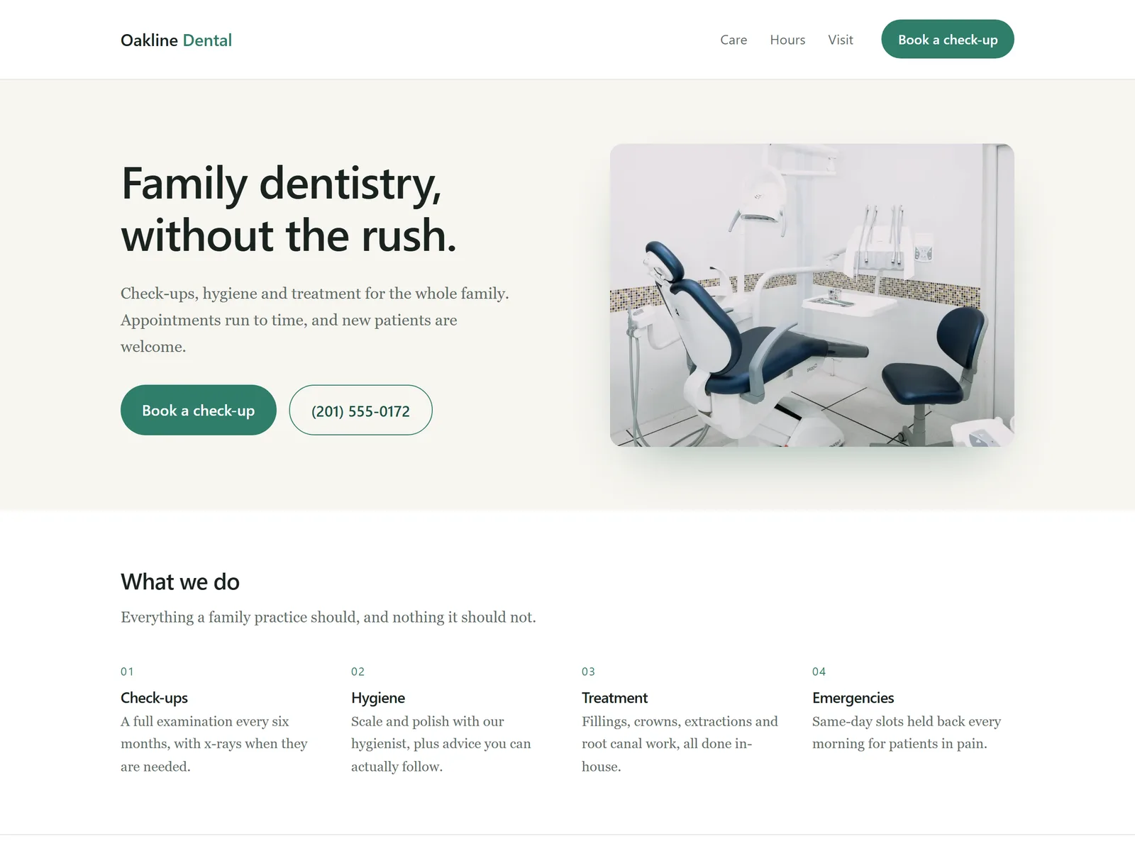 The site built for Oakline Dental